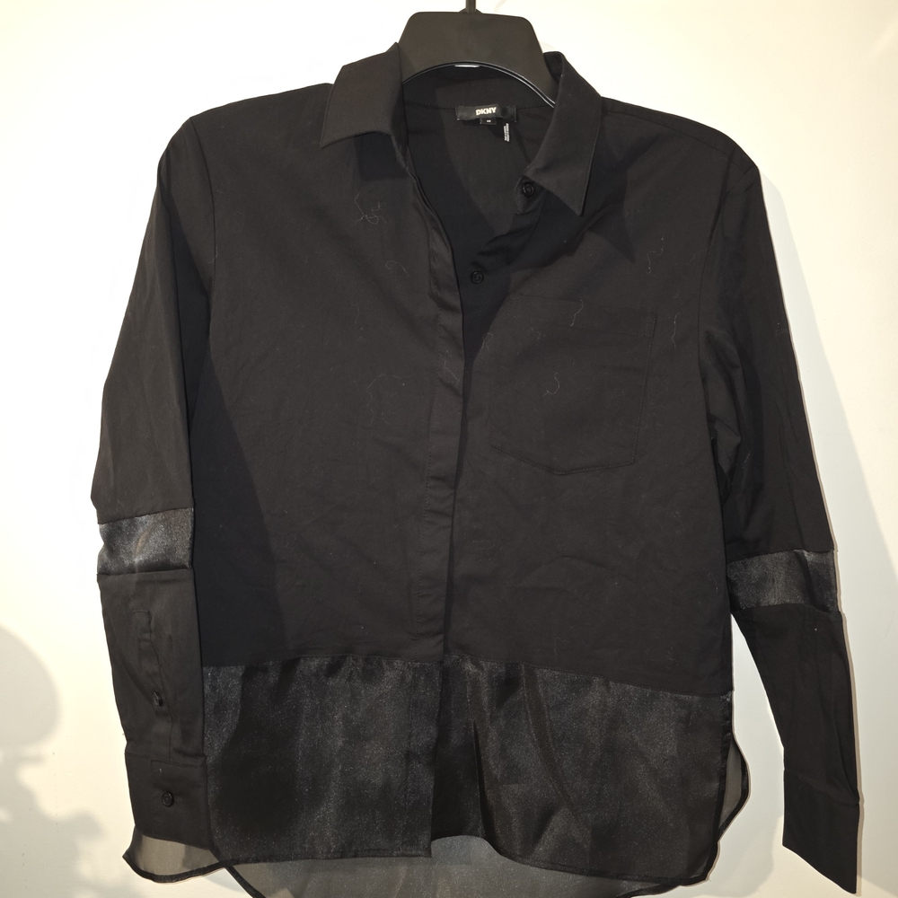 DKNY Black Sheer Trim Button Down Shirt